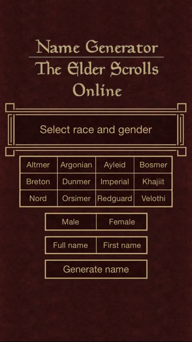 Captures d'écran de Name Generator for The Elder Scrolls Online