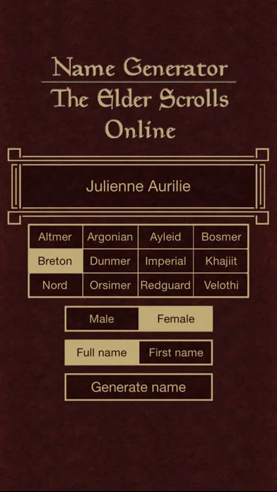 Captures d'écran de Name Generator for The Elder Scrolls Online