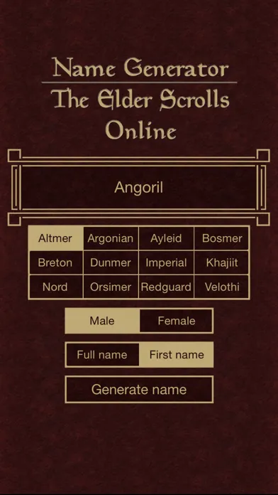Captures d'écran de Name Generator for The Elder Scrolls Online