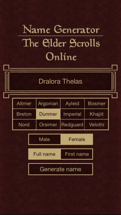 Captures d'écran de Name Generator for The Elder Scrolls Online