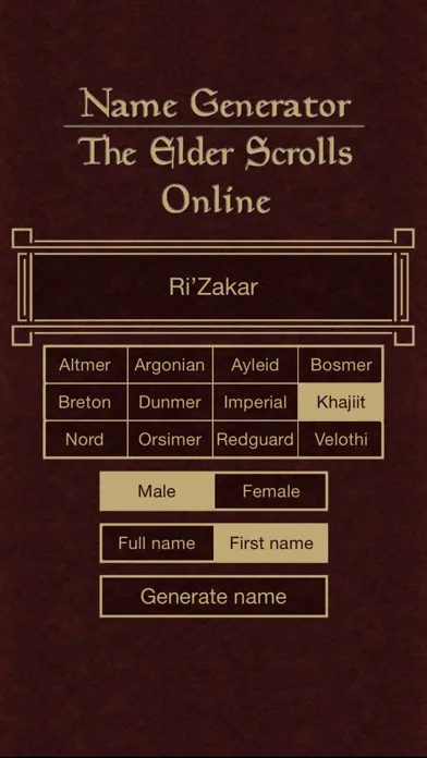 Captures d'écran de Name Generator for The Elder Scrolls Online