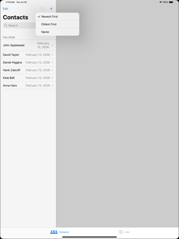 Ảnh chụp màn hình của Recent contacts delete contact iPad 