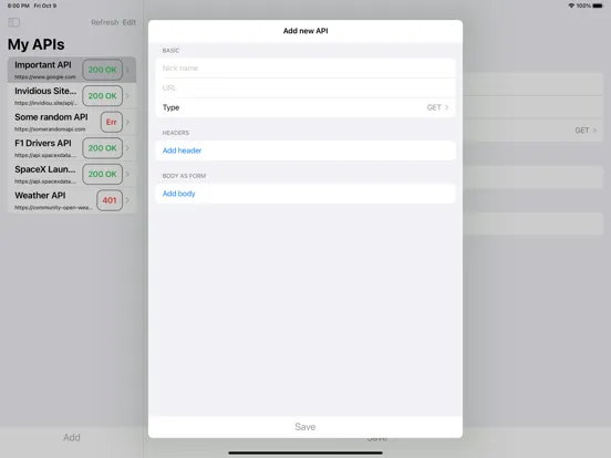 200OK - API Monitoring Widget iPad  Screenshots