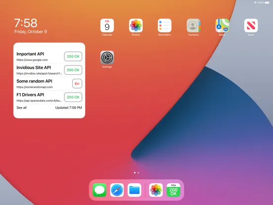 200OK - API Monitoring Widget iPad  Screenshots
