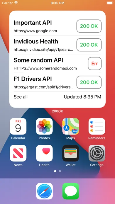 200OK - API Monitoring Widget Screenshots