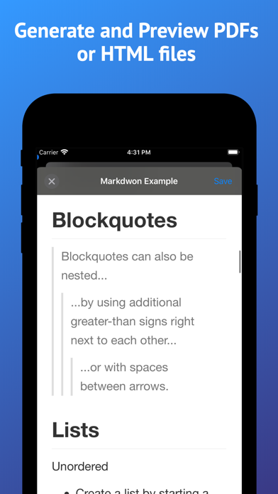 Capturas de pantalla de Markdown゜