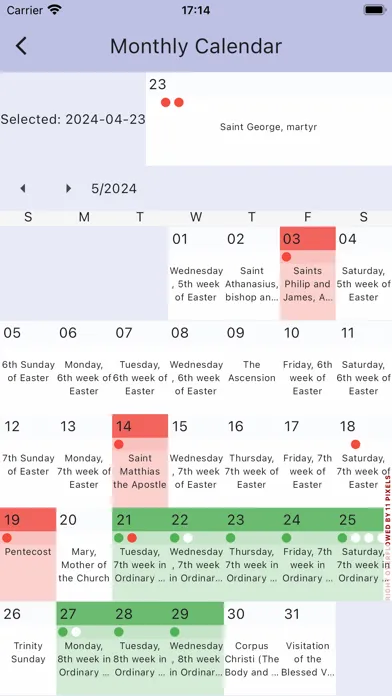 Liturgy Calendar Screenshots