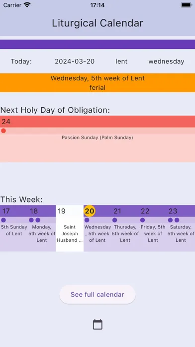 Liturgy Calendar Screenshots