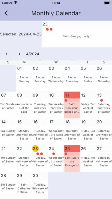Liturgy Calendar Screenshots
