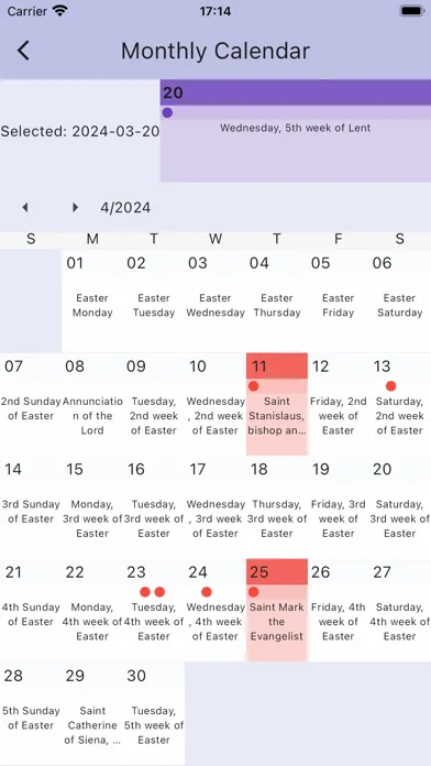 Liturgy Calendar Screenshots