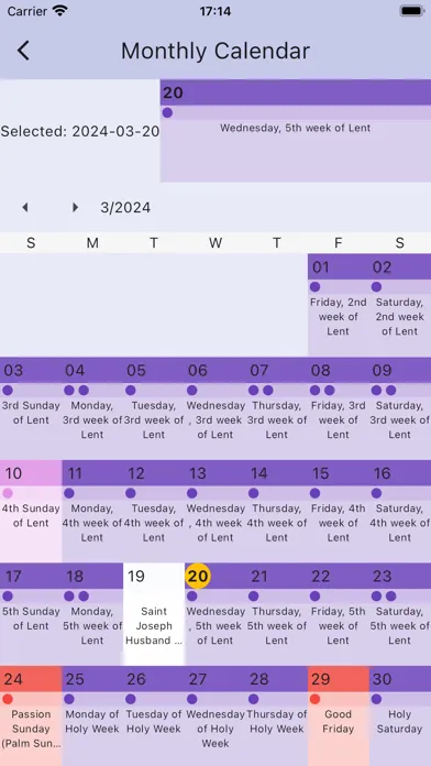 Liturgy Calendar Screenshots