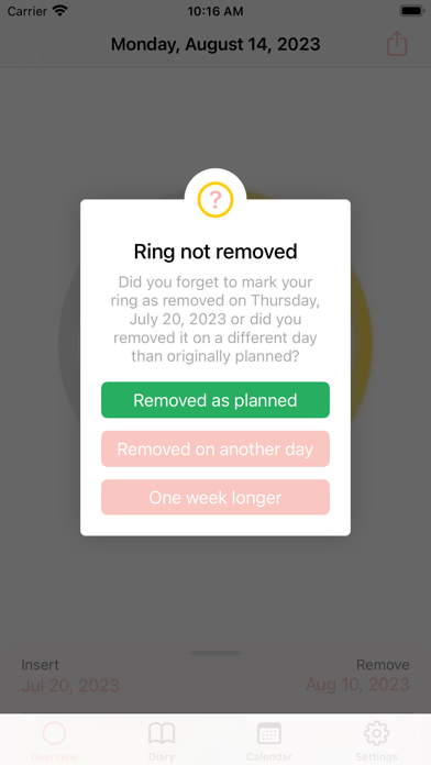 Screenshot di MyRing - contraceptive ring