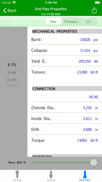 Capturas de tela do Oil Well PIPES Strengths Table