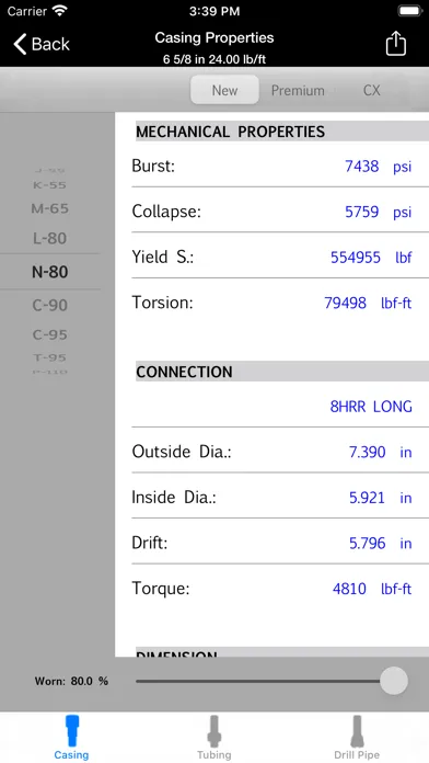 Capturas de tela do Oil Well PIPES Strengths Table