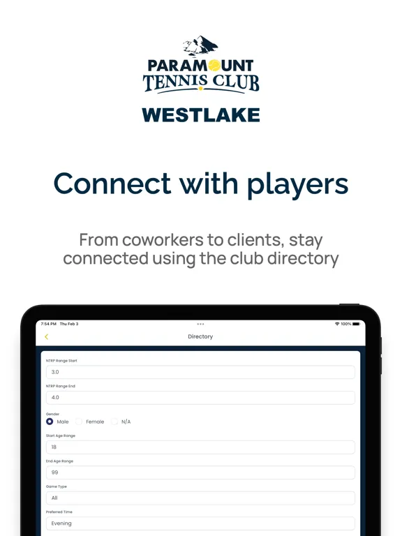 Capturas de tela do Paramount Tennis Club Westlake iPad 