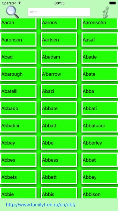 A list of surnames スクリーンショット