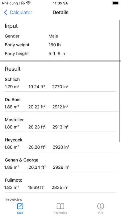 Zrzuty ekranu BSA Calculator: Weight, Height
