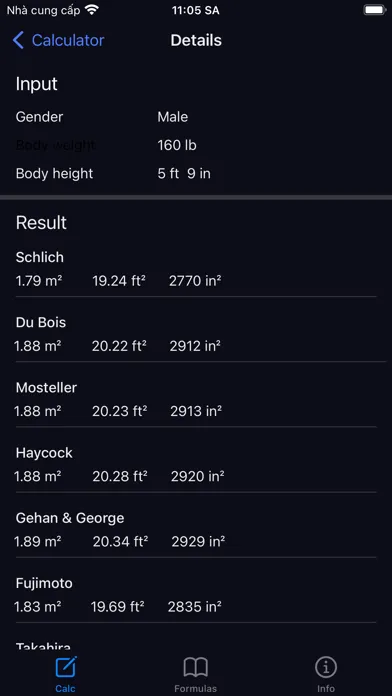 Zrzuty ekranu BSA Calculator: Weight, Height
