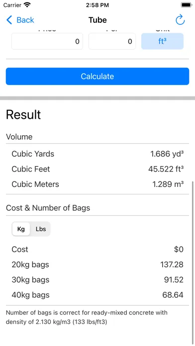 Concrete Calculator - Calc Screenshots