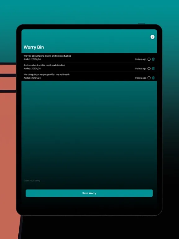 Ảnh chụp màn hình của Worry Bin iPad 