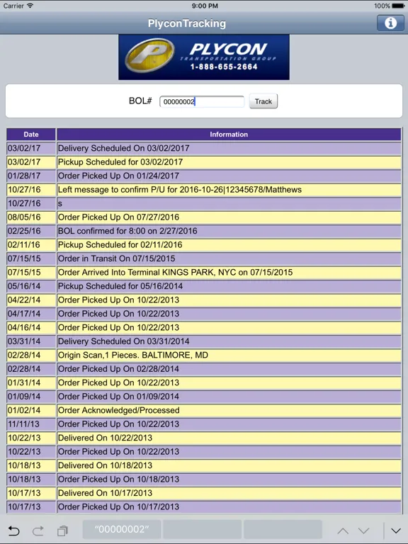 Capturas de tela do Plycon Vanlines Single BOL Tracker iPad 