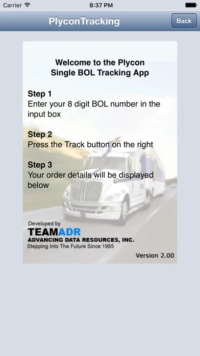 Capturas de tela do Plycon Vanlines Single BOL Tracker