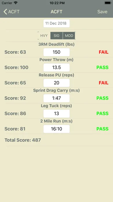 Tangkapan layar ACFT Calculator