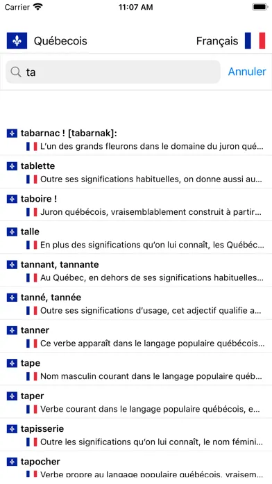 Dico Québecois-Français سکرین شاٹس