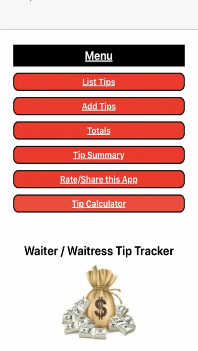 Capturas de tela do Waiter's Tip Tracker