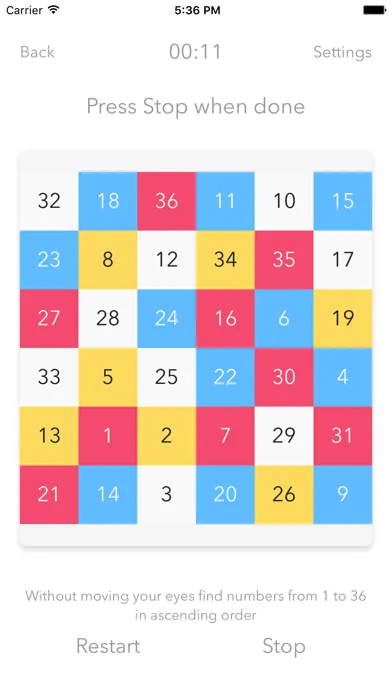 Schulte Table - improve fast reading and attention Screenshots