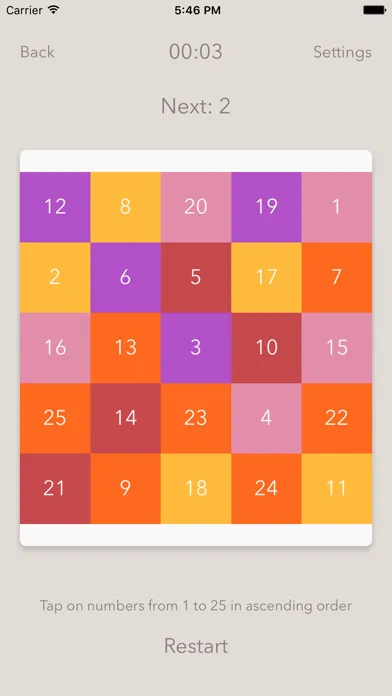 Schulte Table - improve fast reading and attention Screenshots