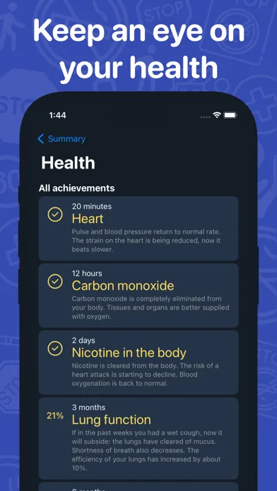 Quit smoking tracker. Stop now スクリーンショット