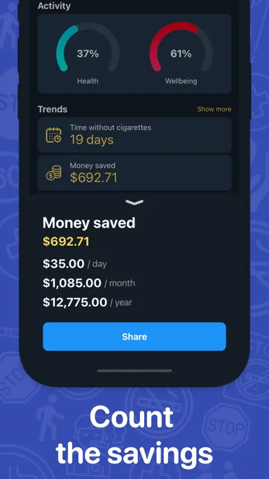 Quit smoking tracker. Stop now スクリーンショット