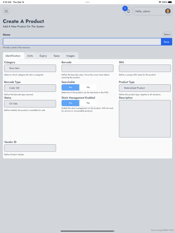 SparkyPOS iPad 应用截图