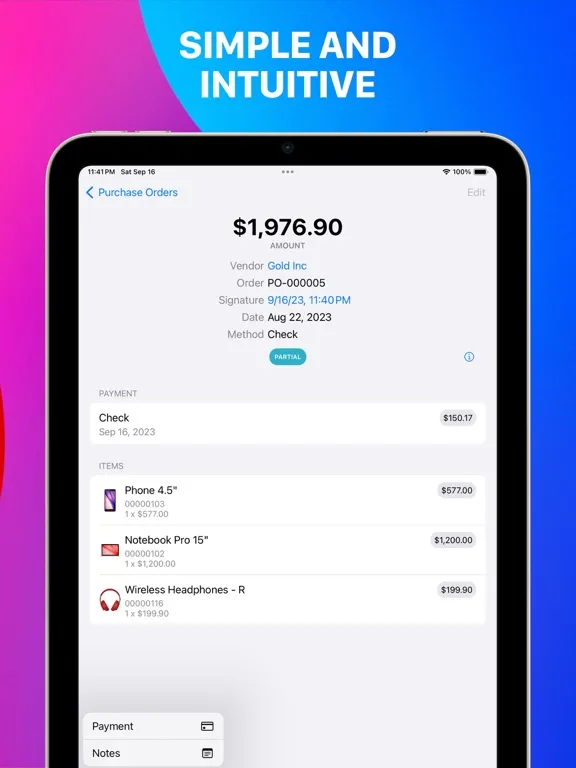 Ảnh chụp màn hình của Purchase Order for Business iPad 