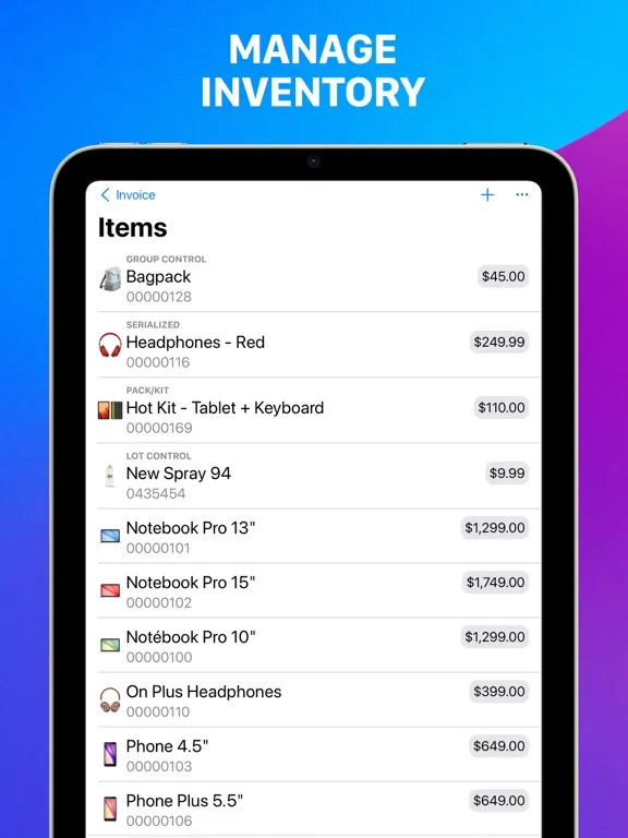 Ảnh chụp màn hình của Purchase Order for Business iPad 