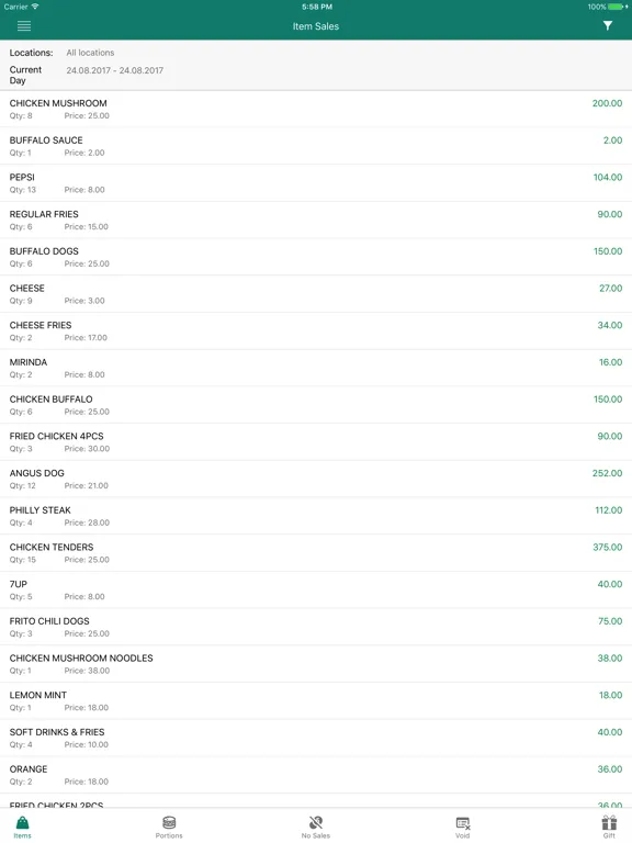 Ảnh chụp màn hình của DineLive iPad 