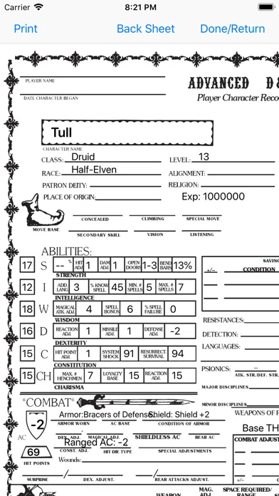 Screenshot di Character Gen for 1st Ed DnD
