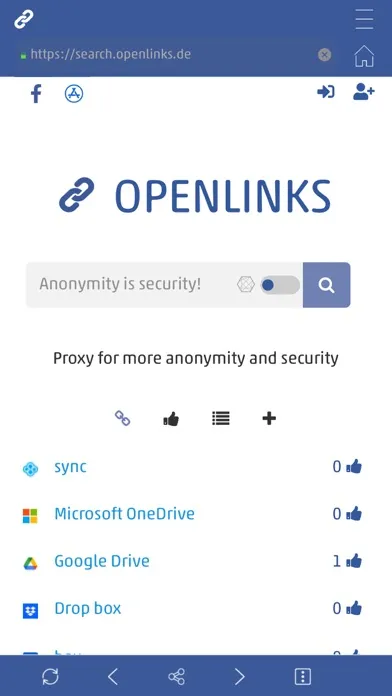 Capturas de tela do Openlinks browser