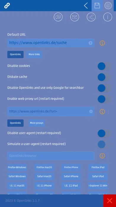 Capturas de tela do Openlinks browser