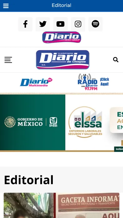 Capturas de tela do Diario de Chiapas