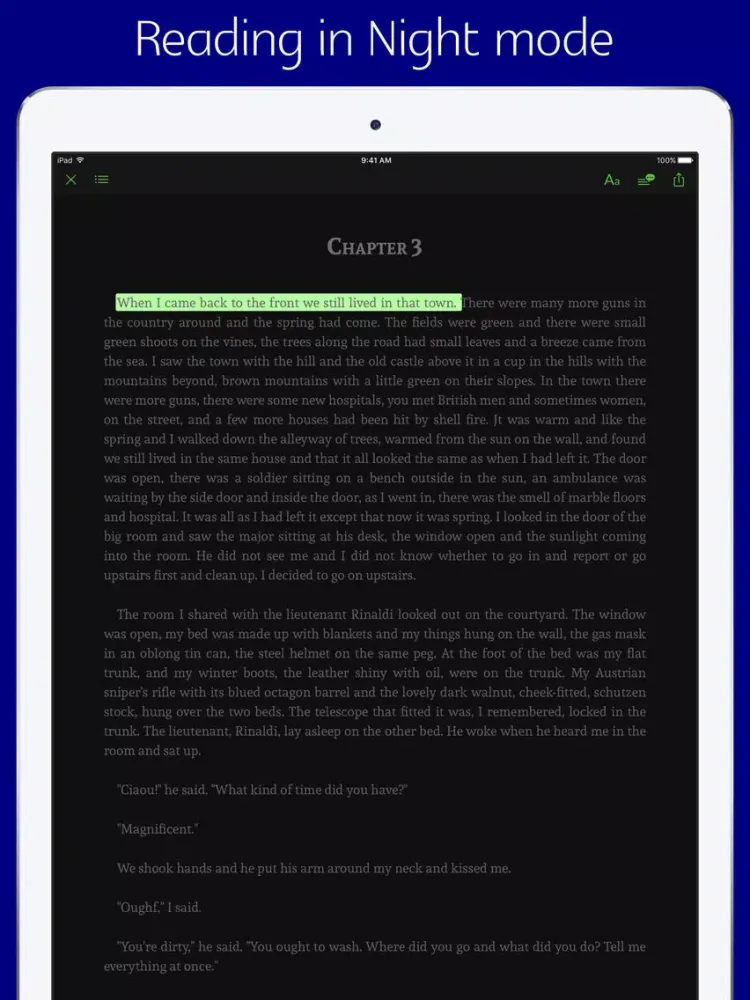A farewell to arms - sync transcript iPad  Screenshots