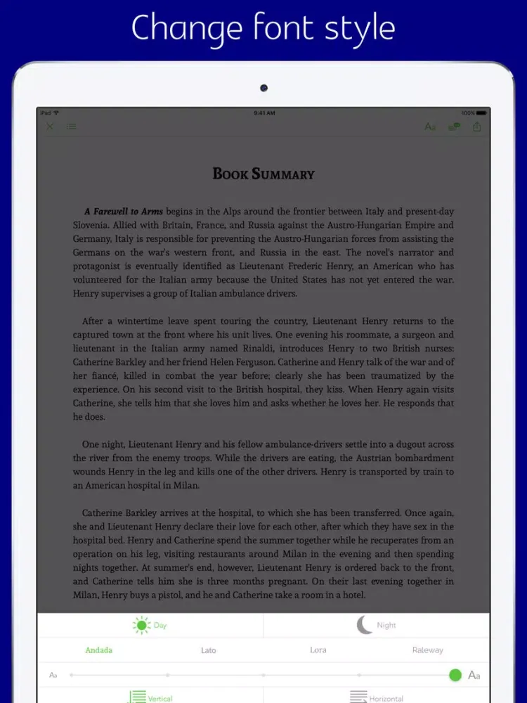 A farewell to arms - sync transcript iPad  Screenshots