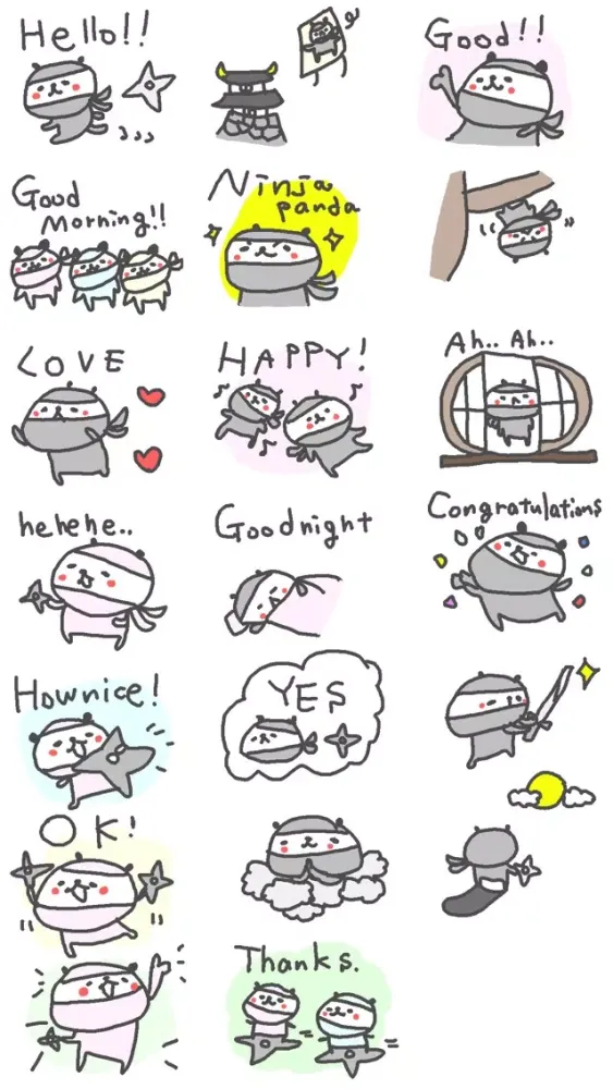 صور Ninja Panda 40 Stickers!!