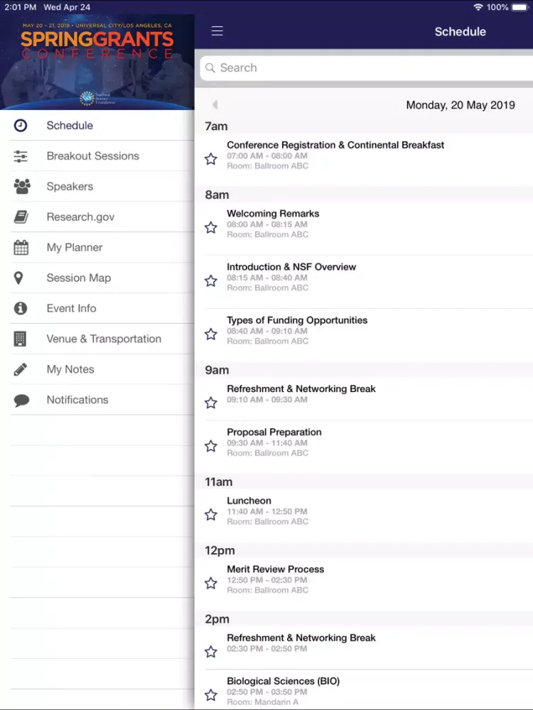 Spring 2019 NSF Grants Conf. iPad  स्क्रीनशॉट