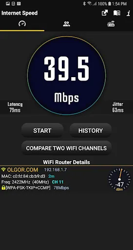 Tangkapan layar WiFi Speed Test
