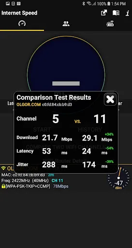 Tangkapan layar WiFi Speed Test