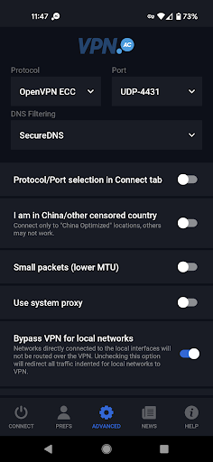 VPN.AC Client Screenshots