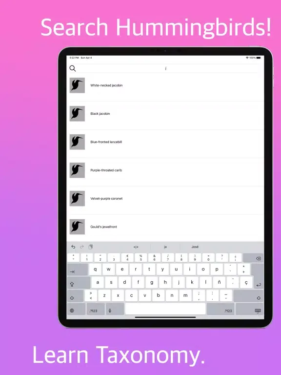Tangkapan layar Hummingbird Identifier iPad 