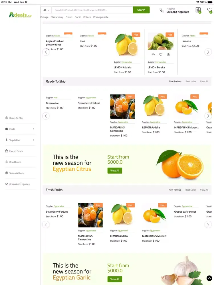 Ảnh chụp màn hình của Adeals Food B2B Marketplace iPad 